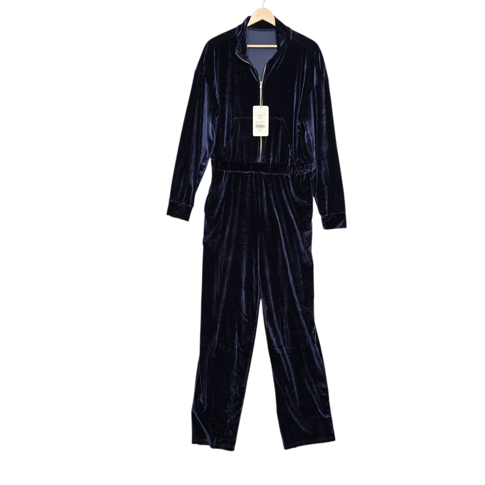 Fabletics Womens Velour Zip-Up Wide Leg Jumpsuit Navy Blue XXL 14-16 RO2149971
